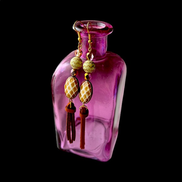 Handmade Boho Faux Leather Suede Tassel Earrings - Picture 2 of 7